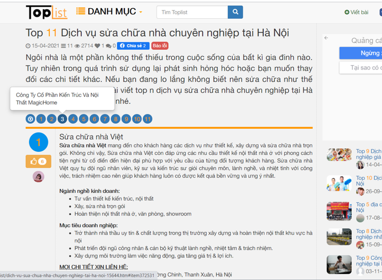 Toplist Cong Ty Sua Nha Uy Tin